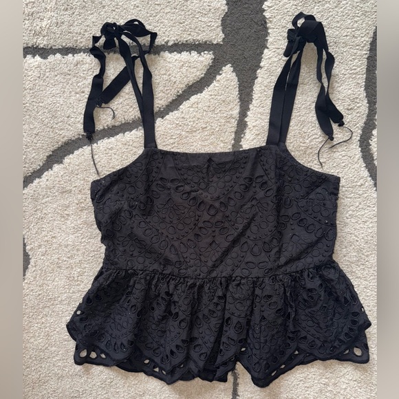 J. Crew Black Tie Shoulder Eyelet Top - Picture 3 of 5